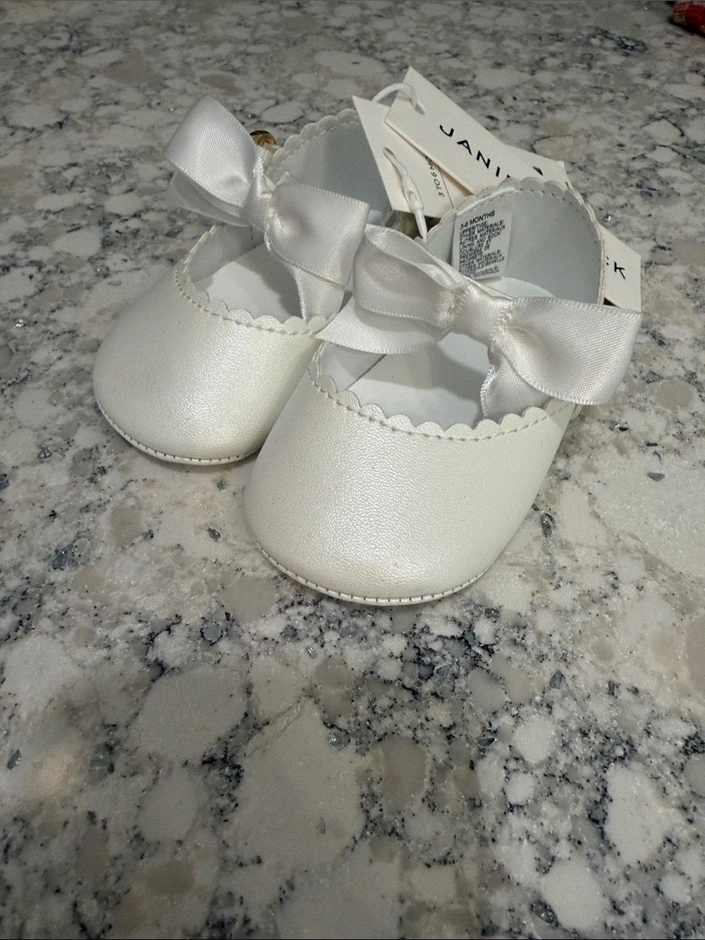 Janie and Jack Satin Bow White Baby Mary Jane Shoes